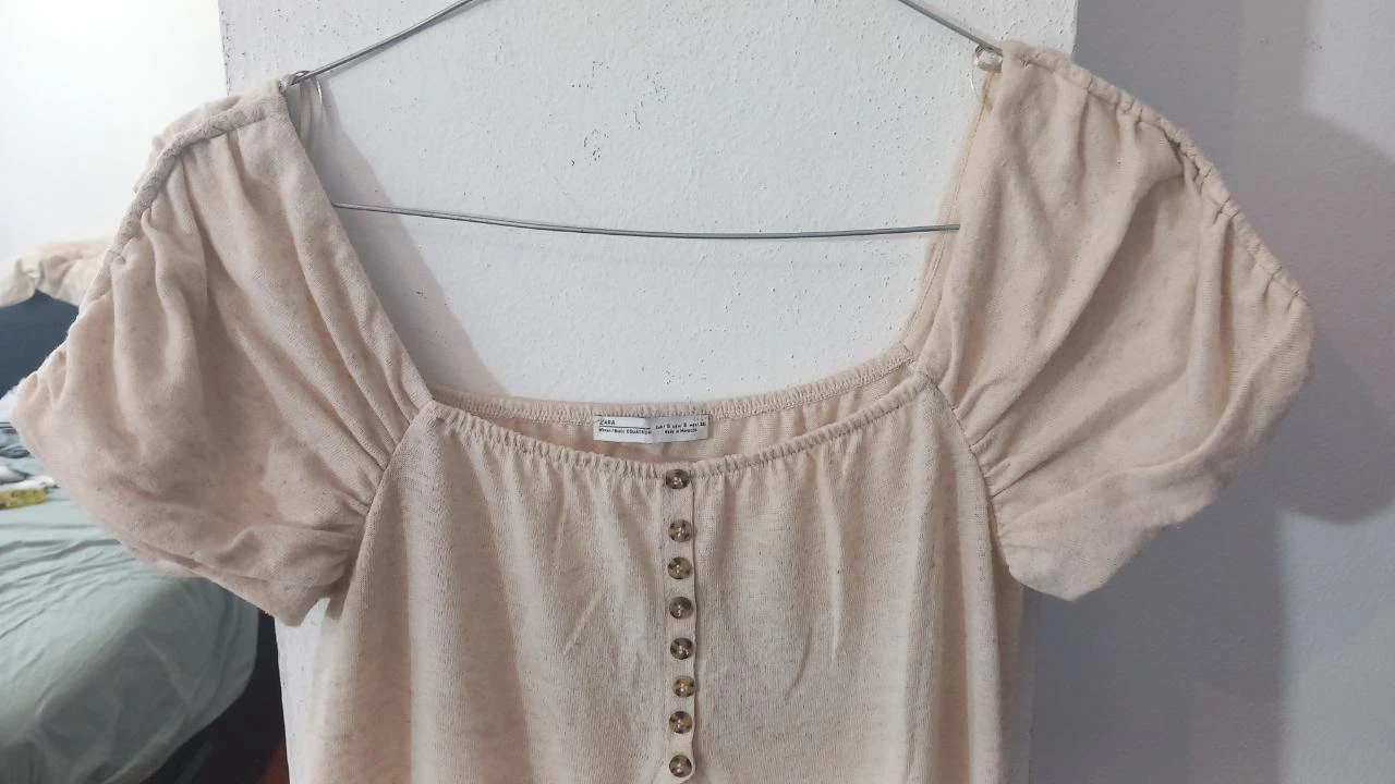 Haut en lin beige Zara taille S/M | Top bege – photo 2